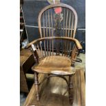 A Victorian yew and elm Windsor elbow chair, width 58cm, depth 44cm, height 106cm