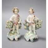 A pair of 18th century Derby figures of children holding baskets, height 12.5cmCONDITION: One basket