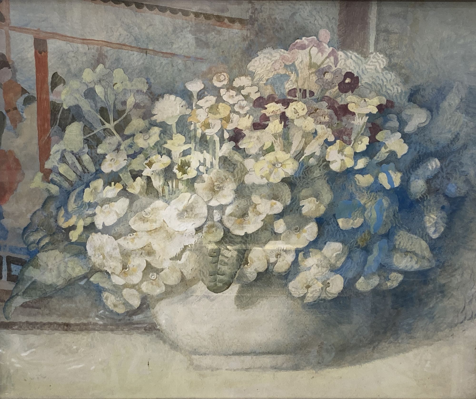 Modern British, watercolour, Still life of spring flowers in a bowl, 35 x 42.5cm