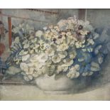 Modern British, watercolour, Still life of spring flowers in a bowl, 35 x 42.5cm
