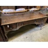 A Queen Anne-style oak side table, width 168cm, depth 74cm, height 76cm