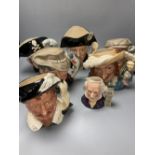 Six Royal Doulton character jugs and one smaller, tallest 18cm