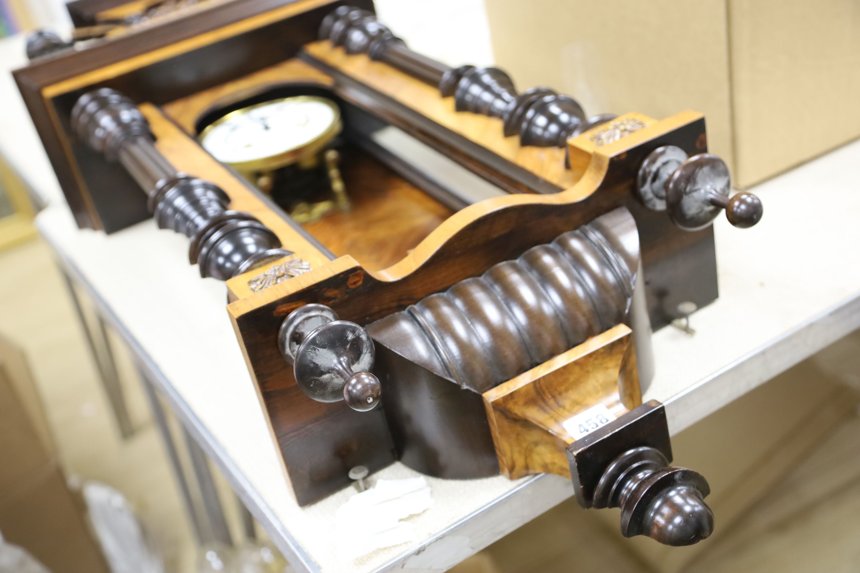 A 19th century German walnut wall clock, length 102cm - Image 3 of 5