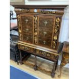 An 18th century style Dutch marquetry inlaid burr walnut chest on stand, width 108cm, depth 51cm,