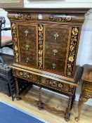 An 18th century style Dutch marquetry inlaid burr walnut chest on stand, width 108cm, depth 51cm,