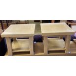 A pair of contemporary oak two-tier occasional tables, width 55cm, depth 55cm, height 45cm