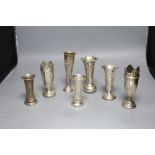 Seven assorted Victorian and later silver posy vases, largest 16.5cm, all weighted.