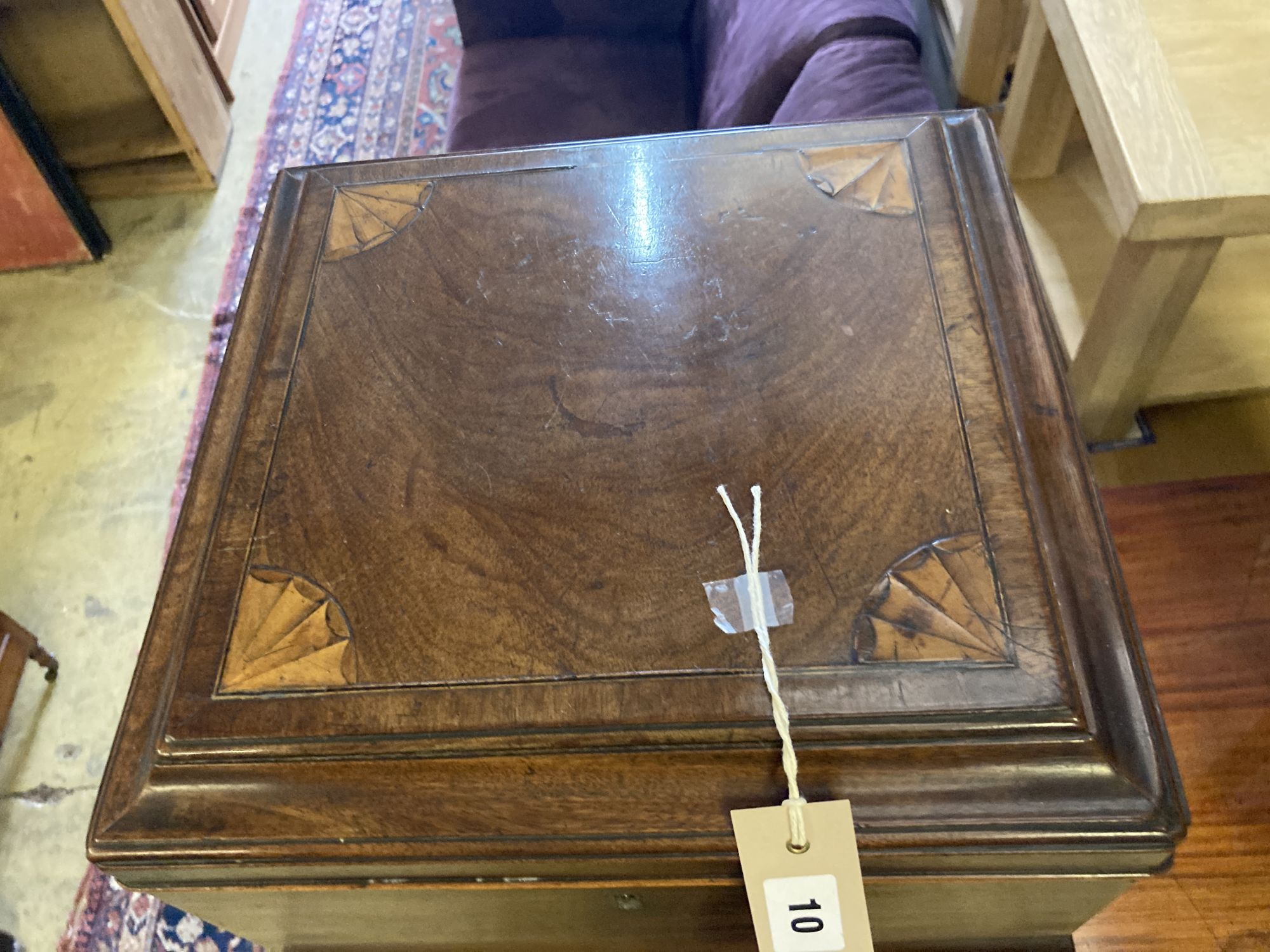 A Chippendale style inlaid mahogany decanter box on stand, width 37cm, depth 36cm, height 67cm - Image 4 of 4