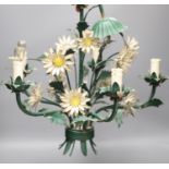 A French Toleware five branch chandelier in original paint, height 47cm