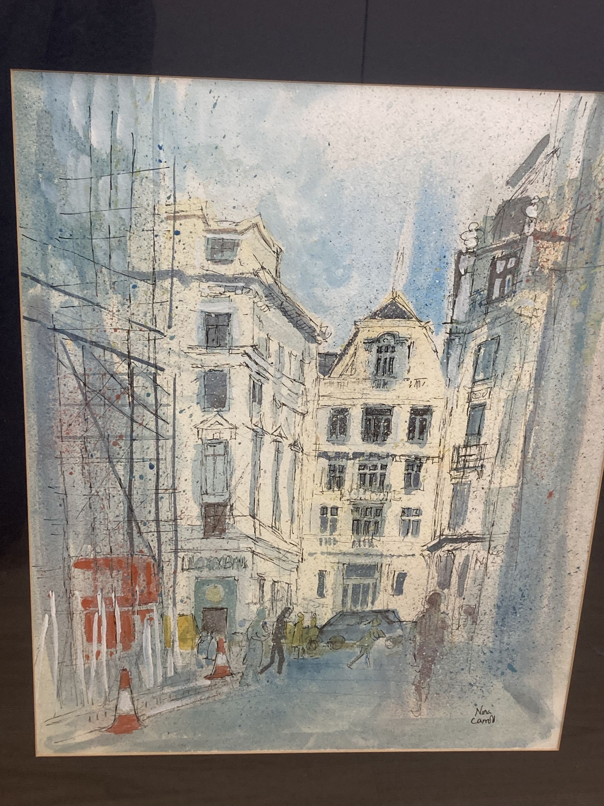 Nina Carroll (1932-1990), mixed media on paper, 'Regent Street', London, signed, 49 x 38cm