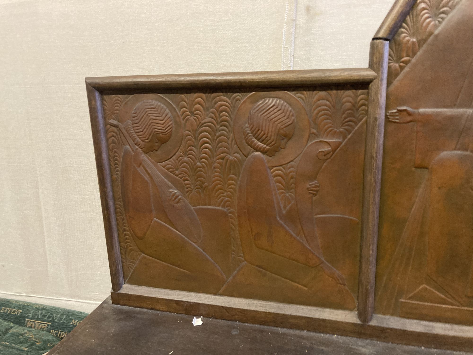 An Arts & Crafts oak and embossed copper triptych by Felix Jacques, signed and dated 1928, width - Image 4 of 7