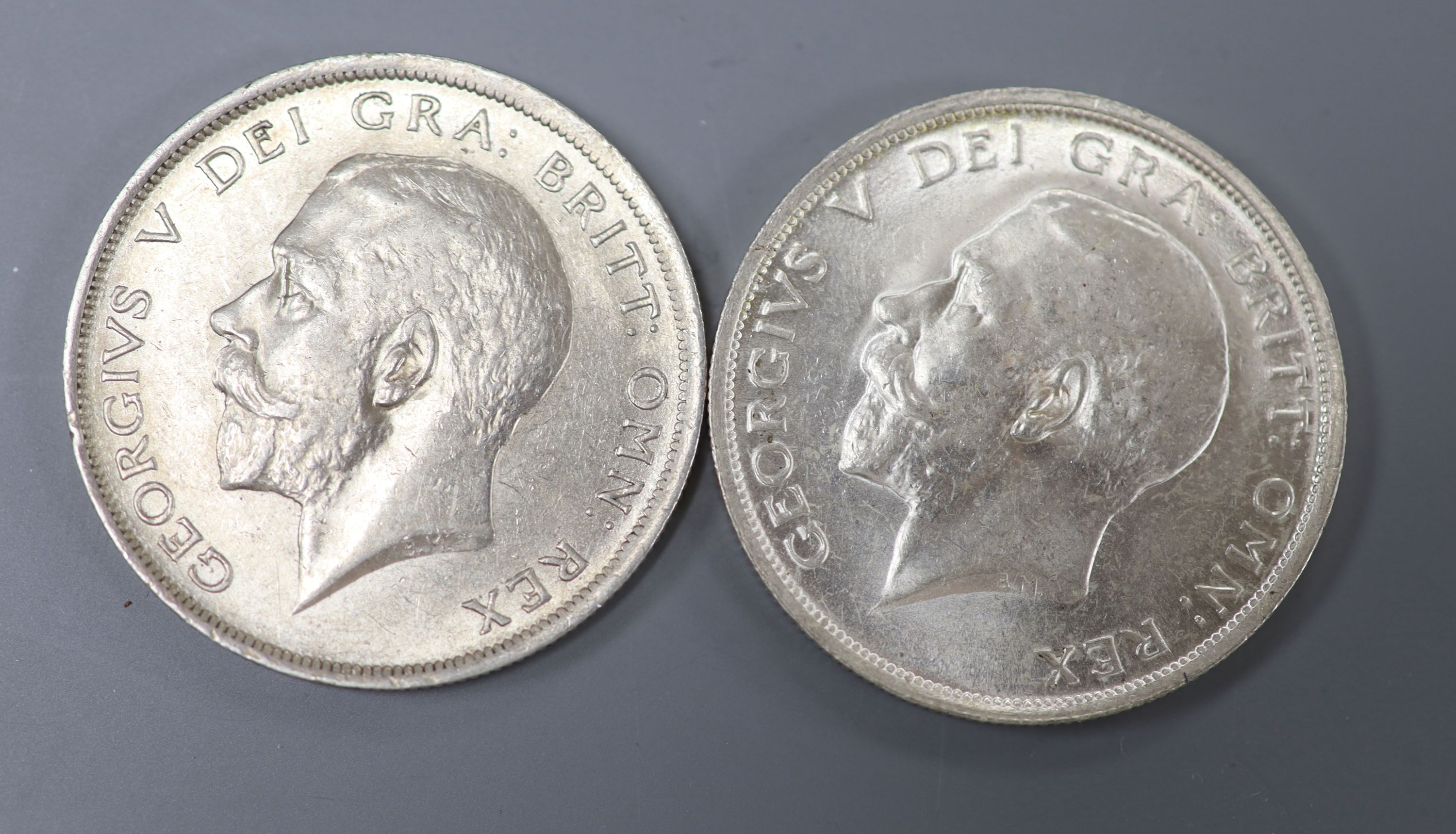 Two George V silver halfcrowns, 1916 and 1919, VF/GVF non abrasively cleaned