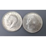 Two George V silver halfcrowns, 1916 and 1919, VF/GVF non abrasively cleaned