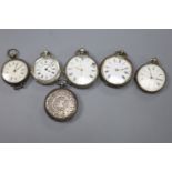 One silver and five continental white metal fob watches(a.f.).
