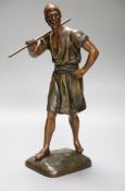 A spelter figure of a watercarrier, signed Debut, height 31cm