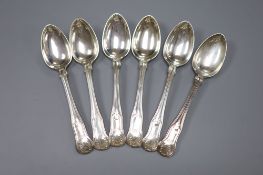 A set of six George III silver hourglass pattern teaspoons, London, 1816, 6.25oz, (maker's marks