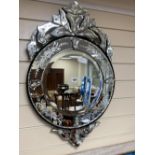 A Venetian etched glass circular wall mirror, diameter 45cm, height 70cm