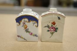 A late 18th/early 19th century Meissen tea canister painted with flowers under a blue scale border