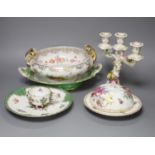 A group of Dresden and flower painted porcelain
