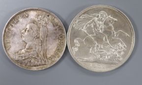 An Edward VII silver crown, 1920 lightly cleaned? otherwise EF and a Victorian silver crown 1890,