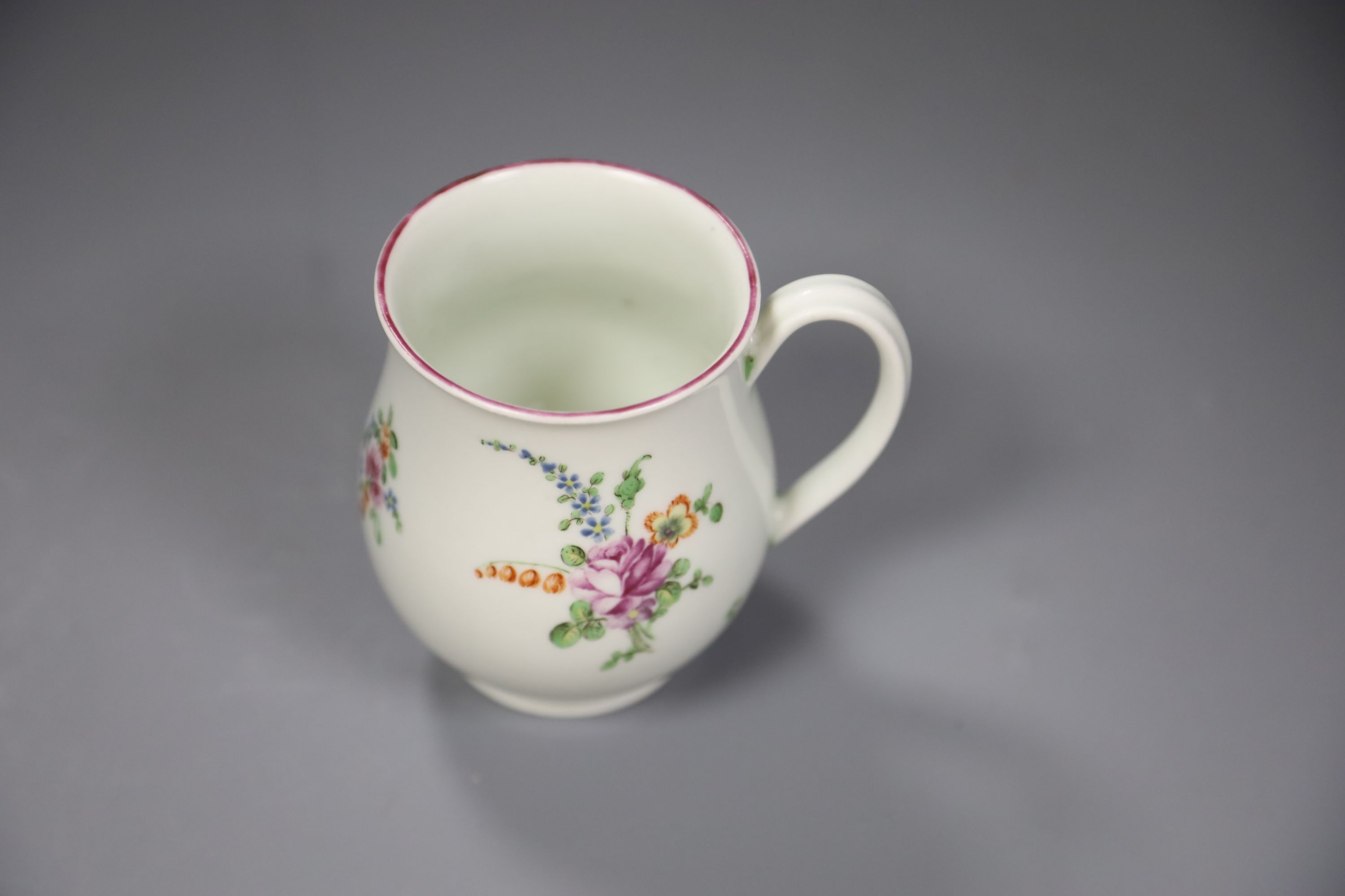 A Worcester bell shape mug painted with scattered coloured flowers, height 9cm - Image 3 of 4