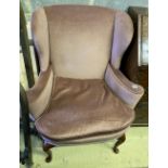 A Queen Anne style upholstered armchair, width 82cm, depth 60cm, height 100cm
