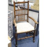 A 19th century ash Lancashire spindle back elbow chair