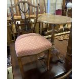 A Victorian burr walnut circular tripod wine table, 48cm diameter, height 70cm and an Edwardian