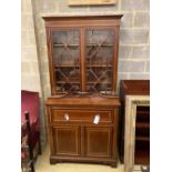 An Edwardian mahogany W&G (?) inlaid secretaire bookcase, width 107cm, depth 54cm, height 240cm