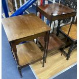 Two mahogany 2-tier occasional tables, larger width 45cm, depth 44cm, height 75cm