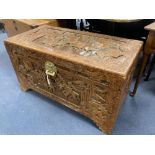 A Chinese camphorwood trunk, length 103cm, depth 51cm, height 58cm