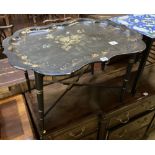 A Victorian papier mache tray top table, width 76cm, depth 58cm, height 47cm