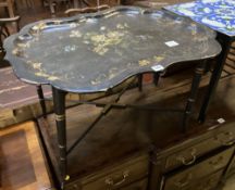 A Victorian papier mache tray top table, width 76cm, depth 58cm, height 47cm