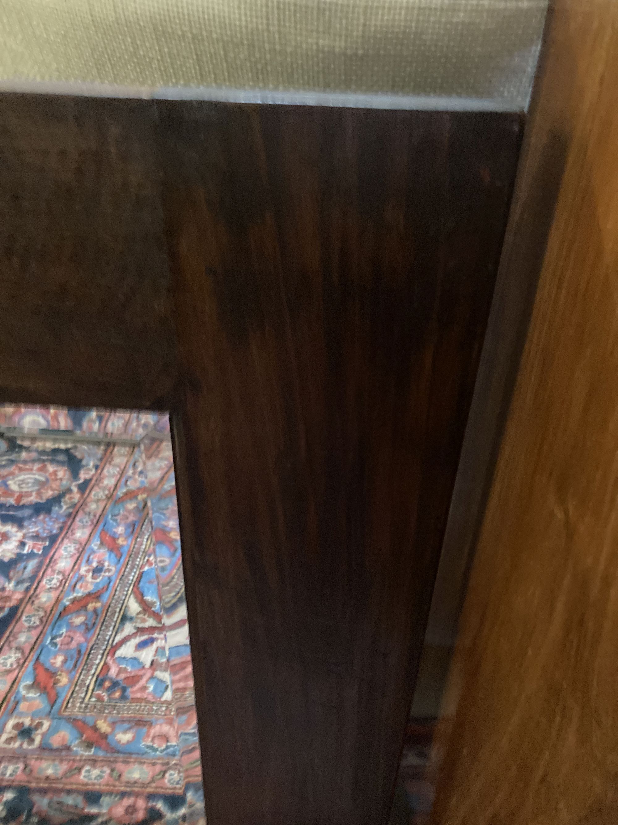 An Indian hardwood table, width 140cm, depth 40cm, height 76cm and a matching wall mirror - Image 6 of 6
