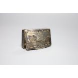 A 19th century Russian 84 zolotnik and niello concave snuff box, dated 1836, 64mm, gross 59 grams,