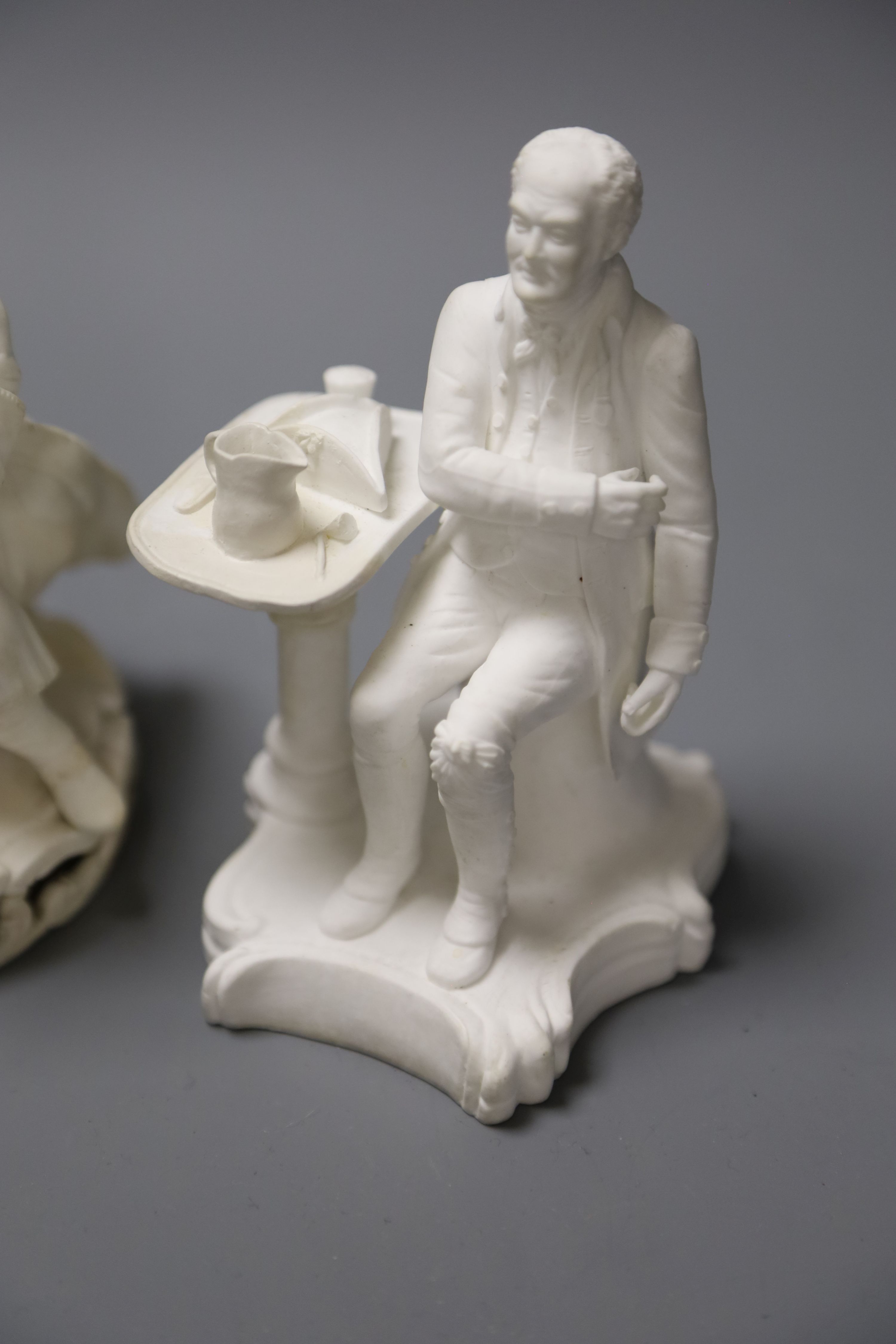 An early 19th century pair of Derby biscuit figures of a boy with a cat and a girl with a dog and - Image 4 of 6