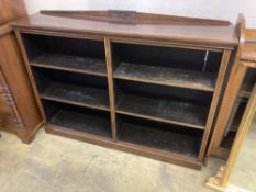 An Edwardian boxwood strung rosewood open bookcase, width 142cm, depth 32cm, height 103cm