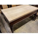 A Victorian mahogany rectangular kitchen table with associated beech top, length 150cm, depth