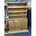 A Victorian pine dresser and rack, length 152cm, depth 42cm, height 212cm