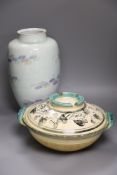 A Japanese pottery vase, height 37cm, and a bowl and coverCONDITION: Large baking dish