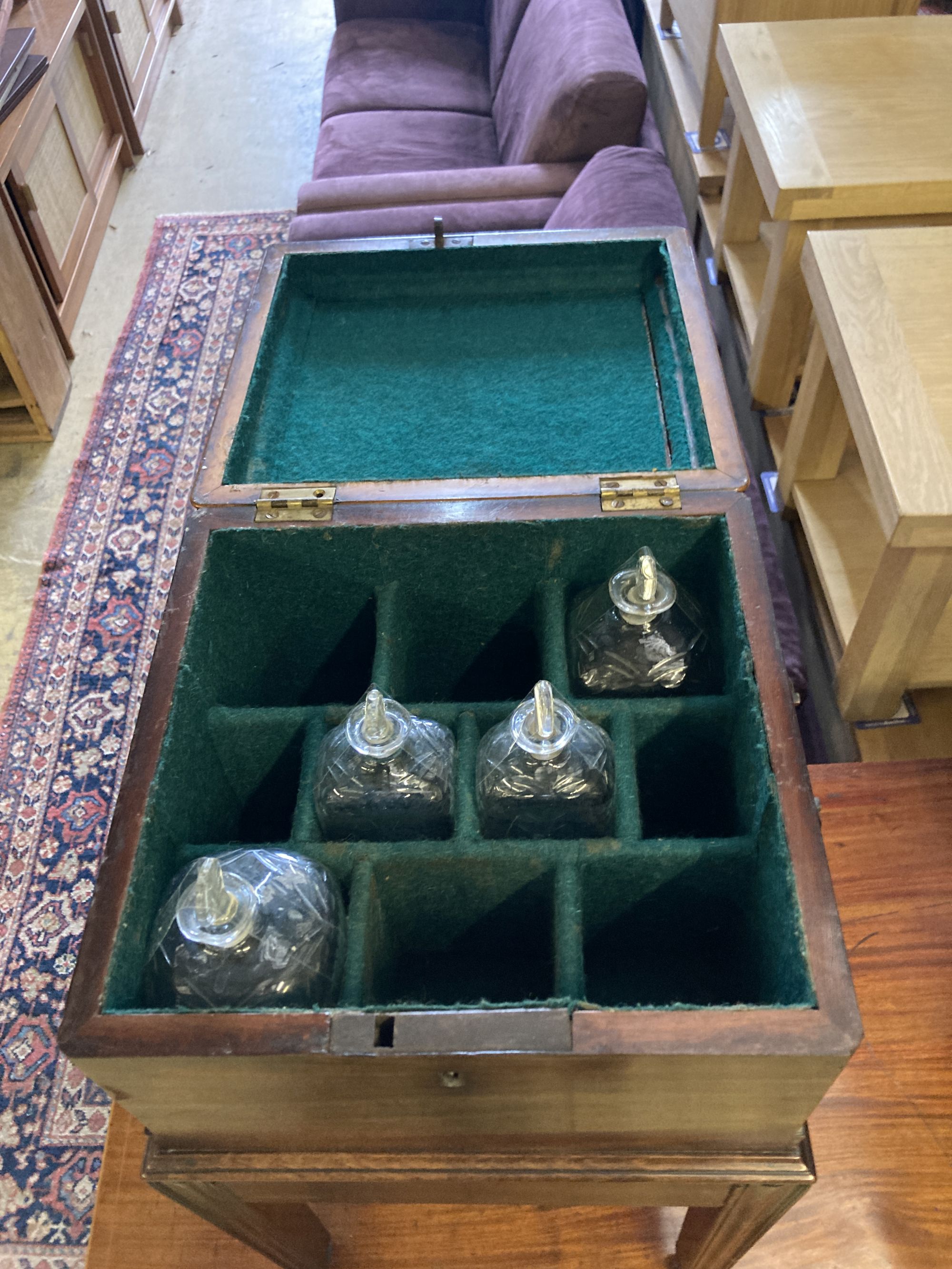 A Chippendale style inlaid mahogany decanter box on stand, width 37cm, depth 36cm, height 67cm - Image 2 of 4