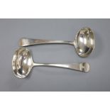 A pair of George IV silver Old English pattern sauce ladles, William Bateman, London, 1825, 3.1oz.