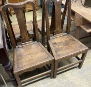 A set of four 18th century provincial elm wood seat dining chairs