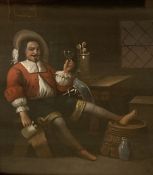 19th century German School, oil on zinc, 17th century tavern scene, 19 x 16cm