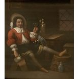 19th century German School, oil on zinc, 17th century tavern scene, 19 x 16cm