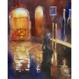 Cecil Rice, watercolour, Venetian canal at night, signed, 41 x 33cm