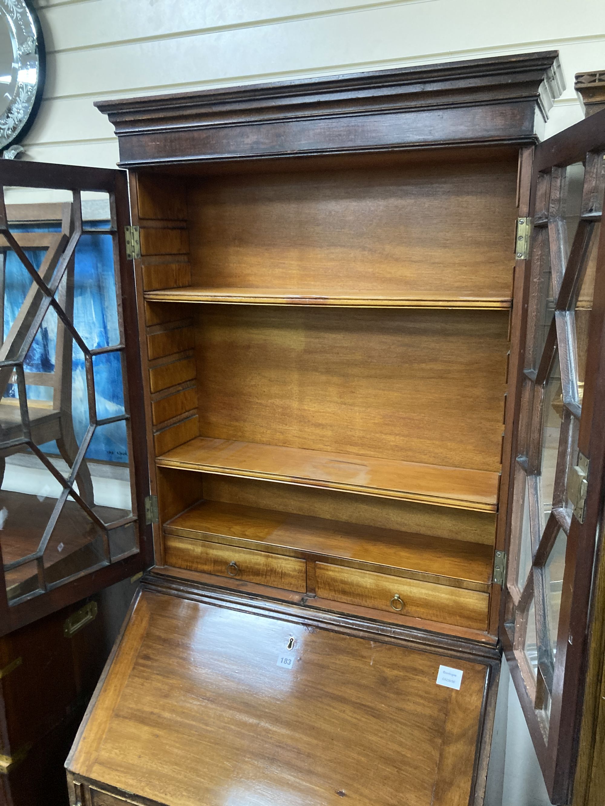 A small George III and later mahogany bureau bookcase, width 76cm, depth 50cm, height 192cm - Image 2 of 3