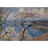Adrian Stokes (1854-1935), watercolour, 'Spring by Lake Leman', signed, label verso, 24 x 34cm