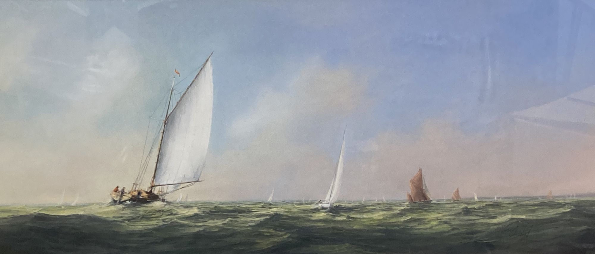 Christine Slade (b. 1943), watercolour and gouache, racing yachts and other boats at sea, signed '