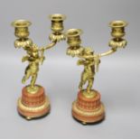 A pair of French ormolu 'cherub' two branch candelabra, height 27.5cm